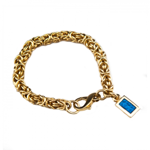 Gold Byzantine Link Bracelet 8\ Length
14kt Gold
Enamel Charm - Shown with Blue (Customer Color Choice Available)