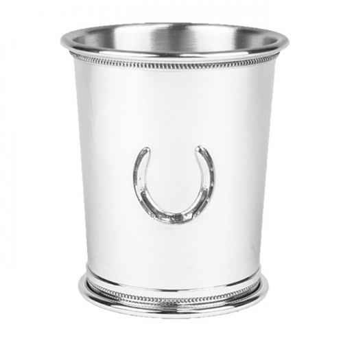 Julep Cup with Horseshoe 10 Ounce 4\ Height  
10 Ounces

Pewter Care & Use:
:
Wash your pewter in warm water, using mild soap and a soft cloth. Dry with a soft cloth. Your pewter should never be exposed to an open flame or excessive heat. Store your pewter trays flat, cups upright, etc. to prevent warping. Do not wrap pewter in anything other than the original wrapping to prevent scratching. Never wrap pewter in tissue paper, as fine line scratching will occur. Never put pewter in a dishwasher. Hand wash only.

Interested in stock availability or special ordering items? Looking to order in bulk or an order that is personalized, wrapped, and delivered?  Contact us any time with your questions.




