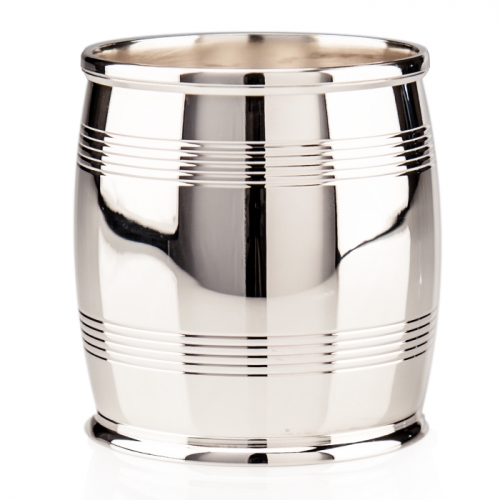 Asa Blanchard Sterling Silver Barrel Beaker 9 Ounce 3.25\ Height
9 Oz Volume

Care & Handling:  Sterling Silver

Wash your sterling silver in warm water, using mild soap and a soft cloth. Dry with a soft cloth. Your sterling silver should never be exposed to an open flame or excessive heat. Store your sterling silver trays flat, cups upright, etc. to prevent warping. Do not wrap sterling silver in anything other than the original wrapping to prevent scratching. With proper care, your sterling silver will last for generations. Never put sterling silver in a dishwasher. Hand wash only.

Sterling silver prices are subject to change without notice.

Interested in stock availability or special ordering items? Looking to order in bulk or an order that is personalized, wrapped, and delivered? Contact us any time with your questions.

