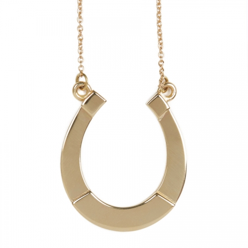 Small Gold Horseshoe Pendant Necklace .875\ Width x 1\ Height
18\ chain
14kt Gold

As each piece is handmade by Kentucky artist Dennis Meade, please contact us for availability and delivery time and 
special order options.


