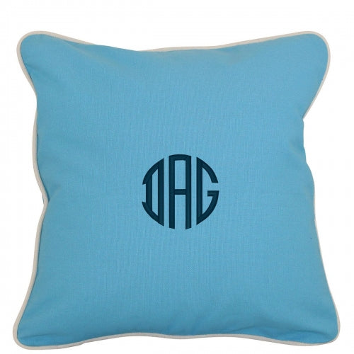 Large Baby Blue Pillow Cover with Natural Trim