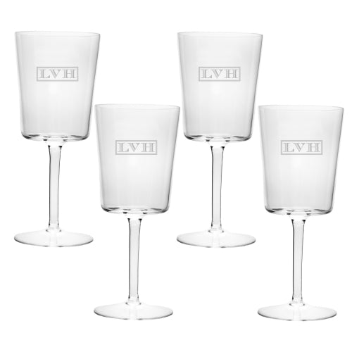 Straight Sided Wine Glass w/Etching, Set of Four
