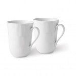 White Fluted Mugs, Set of Two 11 Ounces