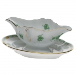 Chinese Bouquet Green Gravy Boat with Fixed Stand .75 Pints


