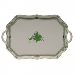 Chinese Bouquet Green Rectangular Tray with Branch Handles 18\ Length


