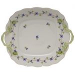 Blue Garland Square Cake Plate with Handles 9 1/2\ 9.5\ Square