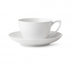 White Fluted Tea Cup and Saucer 9.5 Ounces