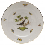 Rothschild Bird Salad Plate, Motif #1 Many connoisseurs consider this pattern, first created in 1850 for the Rothschild family of Europe, to be the epitome of hand painting on porcelain. Twelve different motifs portray a 19th century tale about Baroness Rothschild, who lost her pearl necklace in the garden of her Vienna residence. Several days later it was found by her gardener, who saw birds playing with it in a tree.