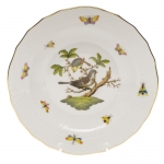 Rothschild Bird Dessert Plate, Motif #1 Many connoisseurs consider this pattern, first created in 1850 for the Rothschild family of Europe, to be the epitome of hand painting on porcelain. Twelve different motifs portray a 19th century tale about Baroness Rothschild, who lost her pearl necklace in the garden of her Vienna residence. Several days later it was found by her gardener, who saw birds playing with it in a tree. 
