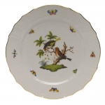 Rothschild Bird Service Plate, Motif #10 Many connoisseurs consider this pattern, first created in 1850 for the Rothschild family of Europe, to be the epitome of hand painting on porcelain. Twelve different motifs portray a 19th century tale about Baroness Rothschild, who lost her pearl necklace in the garden of her Vienna residence. Several days later it was found by her gardener, who saw birds playing with it in a tree. 
