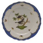  Rothschild Bird Blue Border Service Plate, Motif #1 The well-known Herend Rothschild Bird design is made even more elaborate and elegant with the addition of a scalloped blue edge treatment bordered in 24kt gold. 

