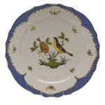 Rothschild Bird Blue Border Service Plate, Motif #7 The well-known Rothschild Bird design is made even more elaborate and elegant with the addition of a scalloped blue edge treatment bordered in 24kt gold. 