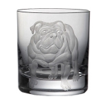 Bulldog Double Old Fashioned 4\'\' Height 
10.1 ounces

One dog per glass

Materials:  Mouthblown, hand-engraved crystal glass, 100% lead-free
Care:  Hand wash only





