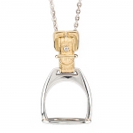 Gold and Sterling Silver Stirrup Necklace 1.5\ x .875\
18kt Gold and Sterling Silver, Diamond
18\ Sterling Silver Chain

As each piece is handmade by Kentucky artist Dennis Meade, please contact us for availability, delivery time and 
special order options.
