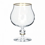 Juwel-Gold Brandy  A fine, 24k gold rim enhances the perimeter of the Juwel handcut glassware while a hollow sphere underscored by yet another gold rim perches at the top of the stem.