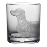 Dachshund Double Old Fashioned 4\'\' Height 
10.1 ounces

One dog per glass

Materials:  Mouthblown, hand-engraved crystal glass, 100% lead-free
Care:  Hand wash only