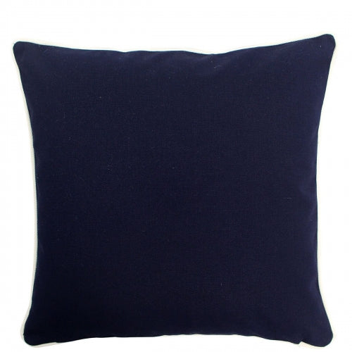 Navy Pillow with Natural Trim