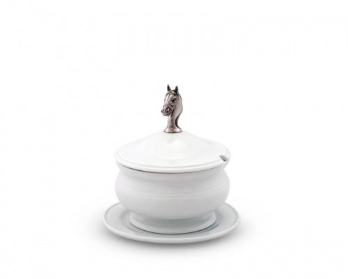 Equestrian Pewter Lidded Bowl