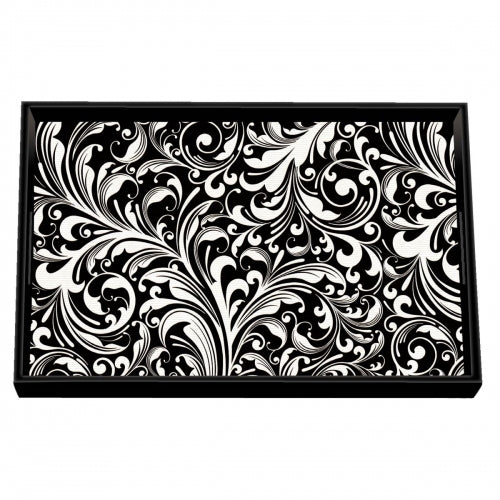 Black Florentine Decoupage Wooden Vanity Tray