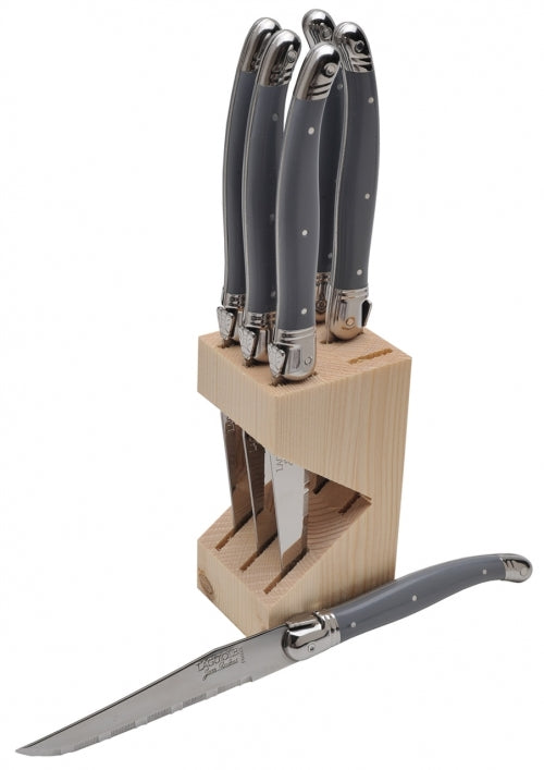 Jean Dubost Gray-Handled Knife Set in Wood Block