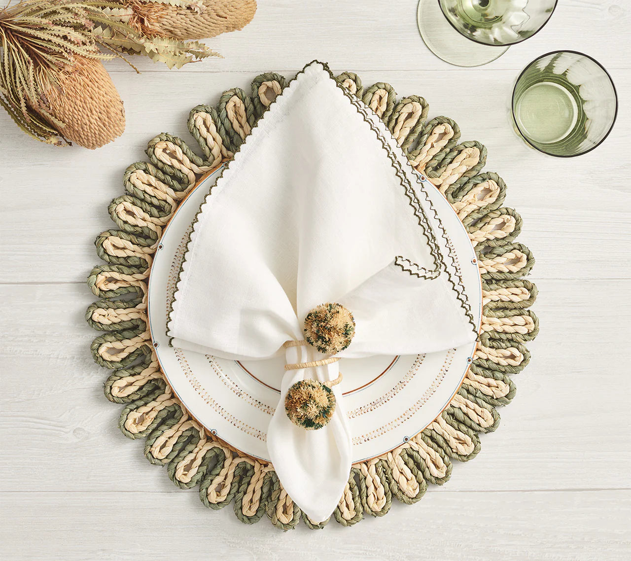 Casbah Napkin White and Green