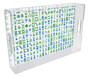 Blue & Green Mahjong Lucite Serving Tray: 11" by 17"