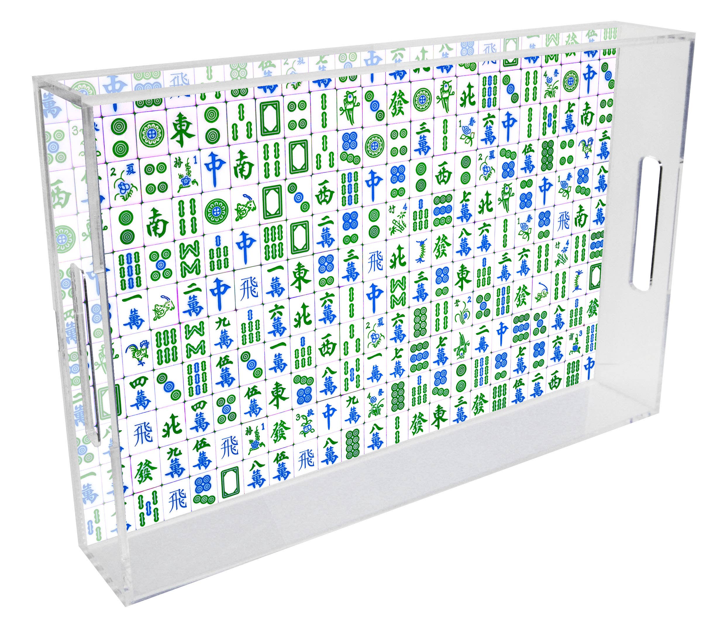 Blue & Green Mahjong Lucite Serving Tray: 11" by 17"
