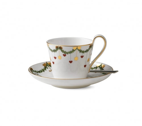 Star Fluted Christmas High Handle Cup and Saucer