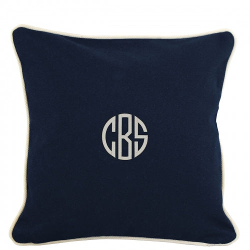 Navy Pillow with Natural Trim