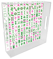 Pink & Green Mahjong Lucite Serving Tray: 11" by 17"