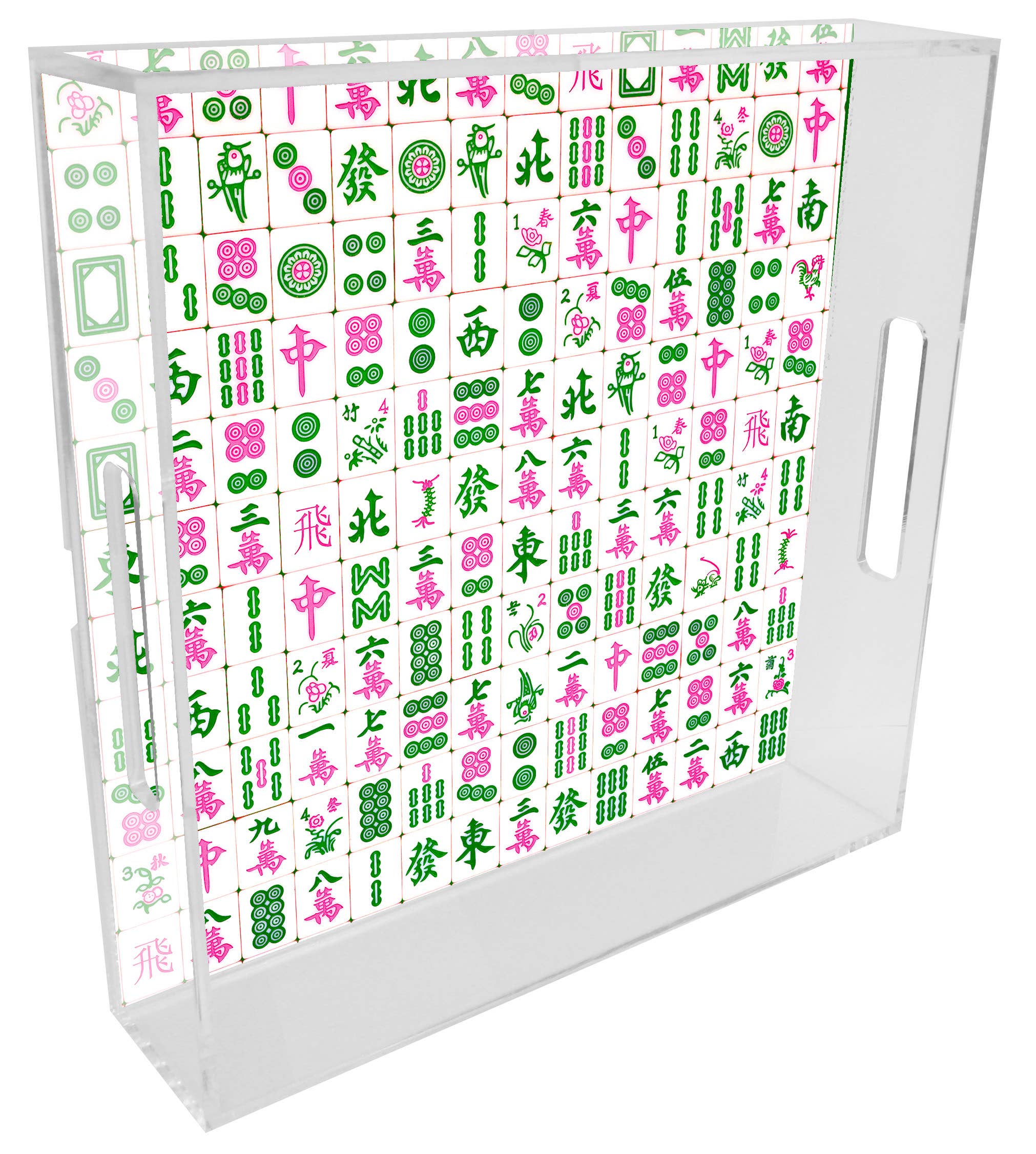 Pink & Green Mahjong Lucite Serving Tray: 11" by 17"