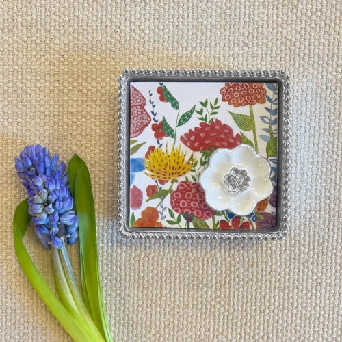 White Flower Beaded Napkin Box Set