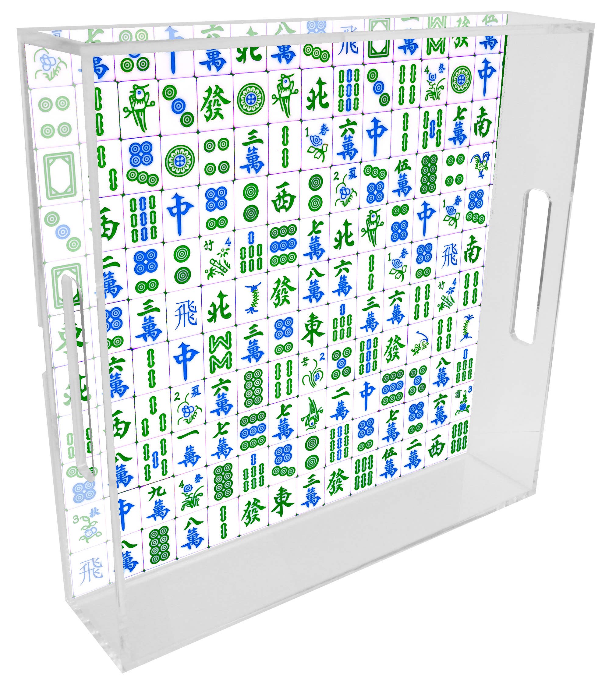 Blue & Green Mahjong Lucite Serving Tray: 11" by 17"