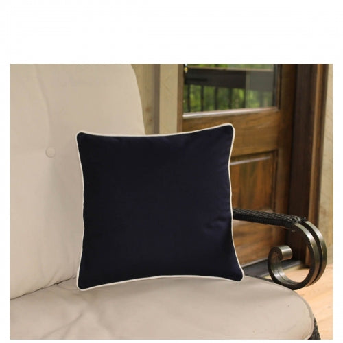 Navy Pillow with Natural Trim