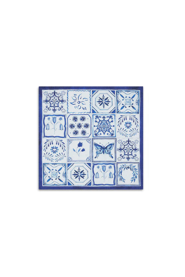 Azulejos Tile Linen Napkin - Blue & White - 20 x 20"