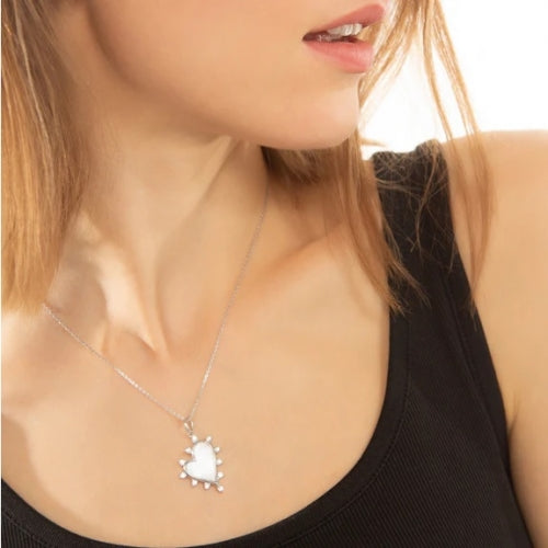 Mother of Pearl Heart Necklace with White Sapphires