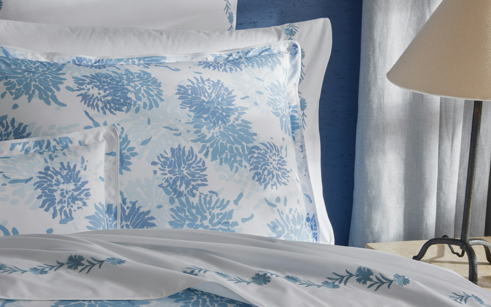 Chrysanthemum Euro Sham - Blue