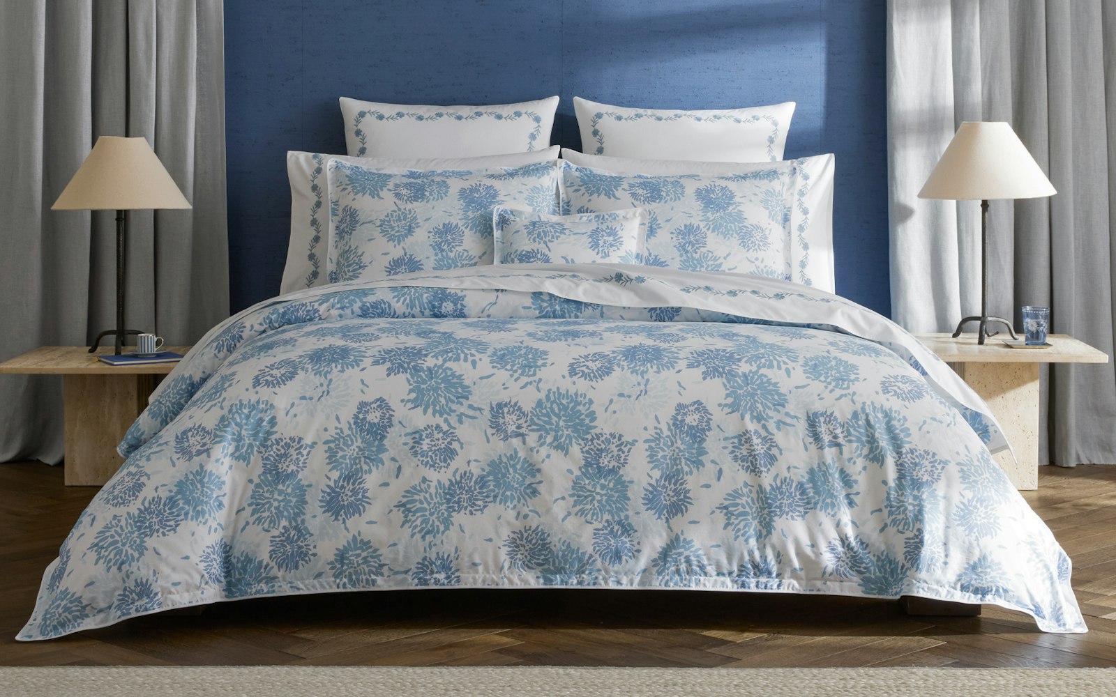 Chrysanthemum Euro Sham - Blue