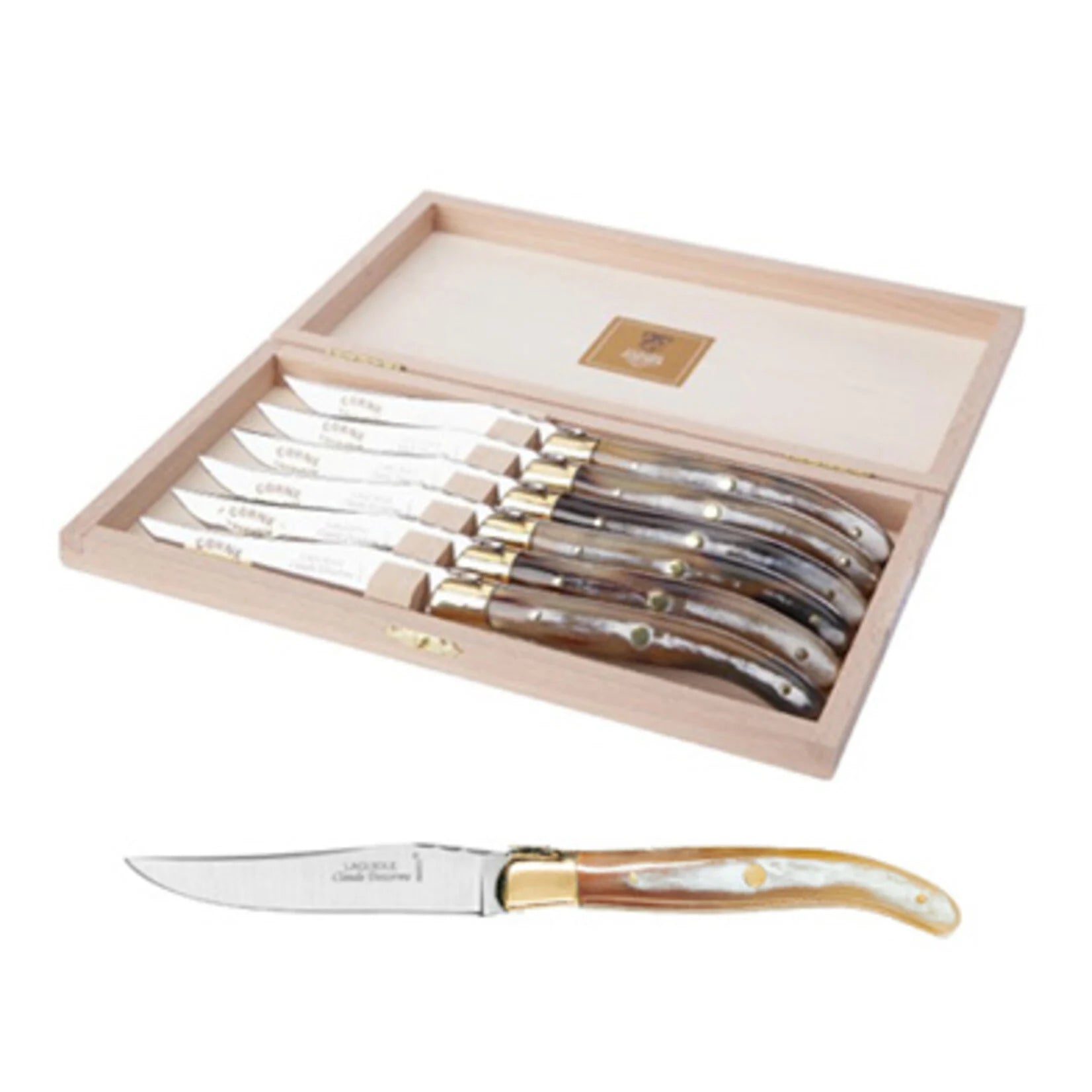 Laguiole Steak Knives with Bee Hell Horn Handle- Set of 6