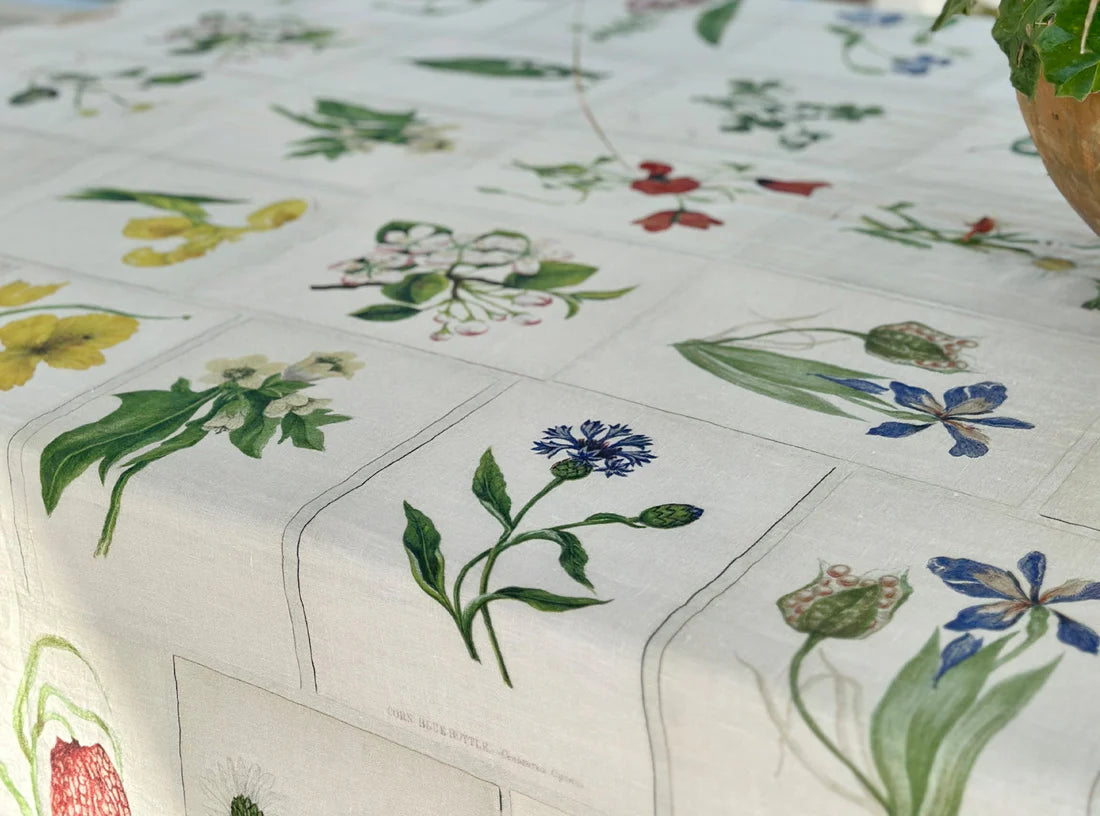 Botanical Tiles Linen Tablecloth by John Derian, 65" x 118"
