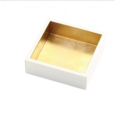 Lacquer Cocktail Napkin Holder in Ivory & Gold