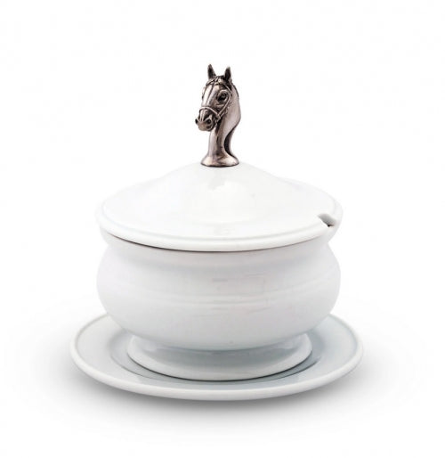 Equestrian Pewter Lidded Bowl