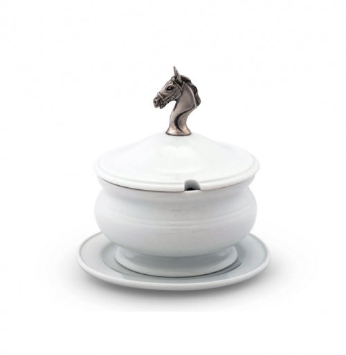 Equestrian Pewter Lidded Bowl