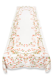 Capucines Linen Tablecloth - Peach Pink & Avocado Green - 65 x 118"