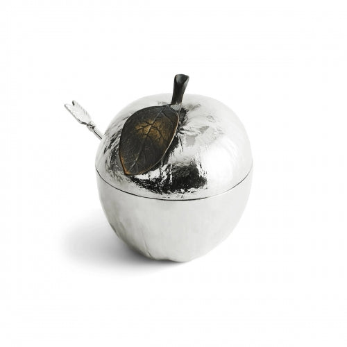 Apple Honey Pot w/ Spoon Nickelplate