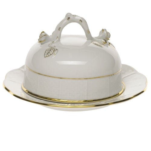 Golden Edge Round Covered Butter Dish