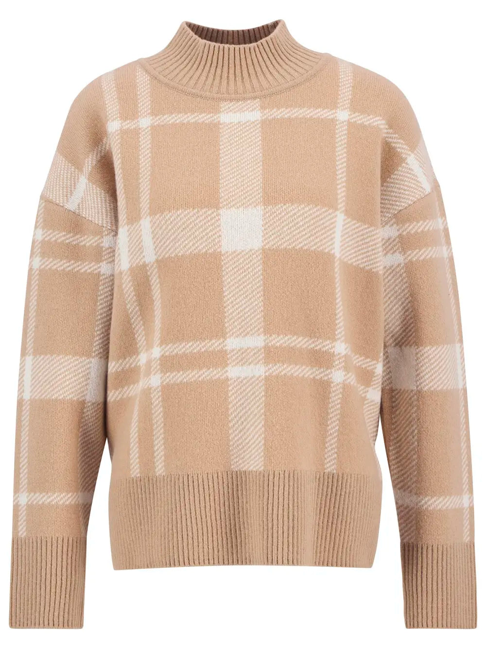 Harriet Tartan High-Neck Sweater - Pale Camel