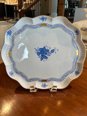 Chinese Bouquet Blue Scalloped Tray