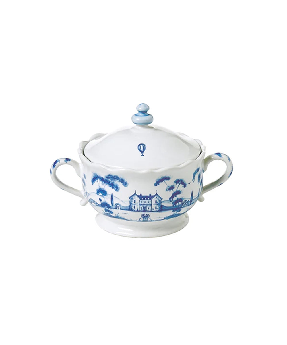 Country Estate Delft Blue Lidded Sugar/Jam Bowl