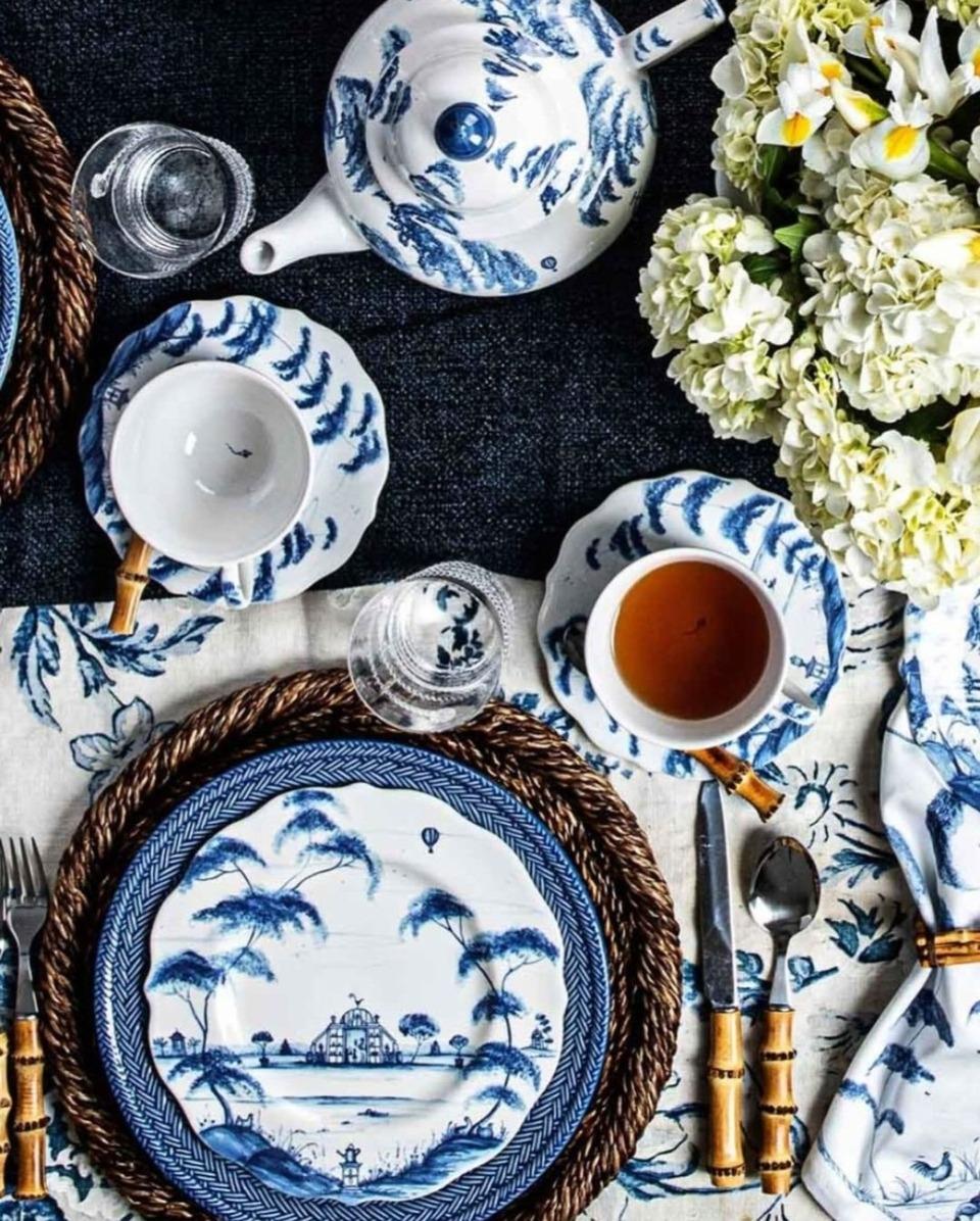 A Table Setting Featuring Juliska's Country Estate Delft Blue Dinnerware Collection